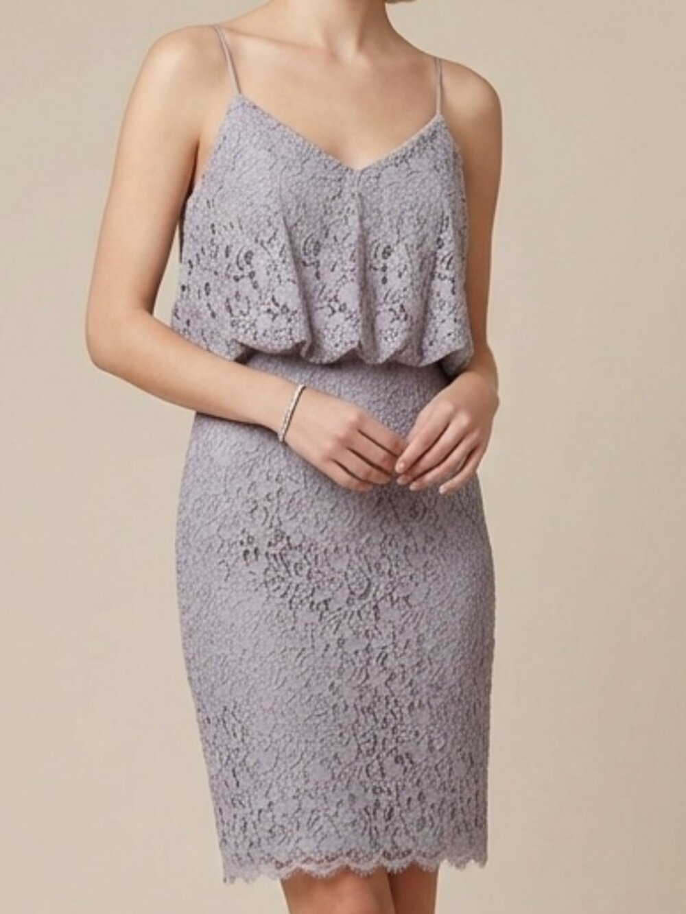 Adrianna Papell Slate Grey Floral Lace Blouson Cocktail Dress Size 8